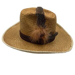 Vintage Artel Classic Cowboy Hat With Pedigree Feather & Band ALL JUTE USA Made
